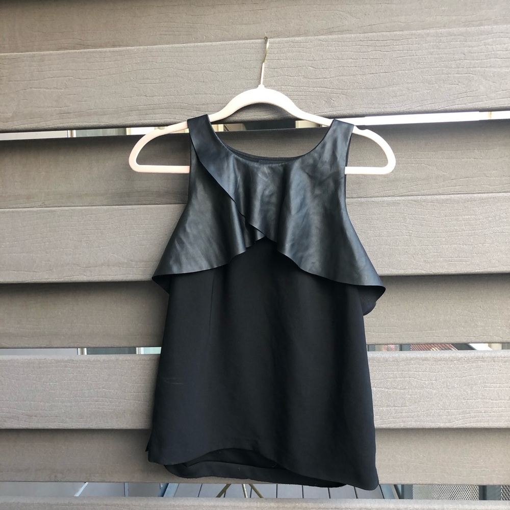 Trouve Faux Leather Ruffle Layered Top